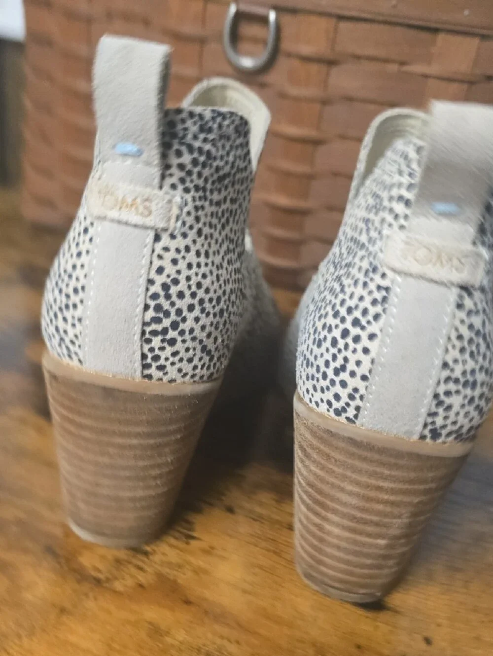 TOMS Kallie wedge booties In Cream With Black Dot Print